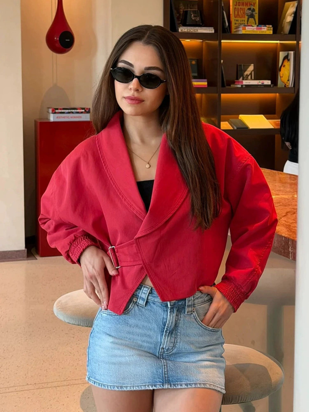 ZARA Fall Winter American Retro Unique Loose Solid Collar Short Jacket